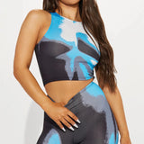 Thermal Printed Crop Top and Legging Set Blue