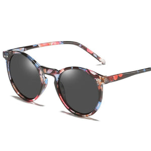 Polarized Round Cat Eye Sunglassess Floral Black