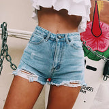 Distressed High Waist Denim Shorts Light Blue