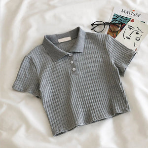 Short Sleeve Collar Button T-Shirt Gray