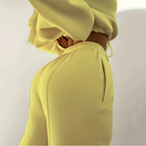 Cropped Drawstring Hoodie and Sweatpants Set