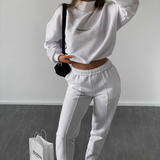 Cropped Drawstring Hoodie and Sweatpants Set