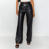 Faux Leather Straight Wide Leg Pants Black