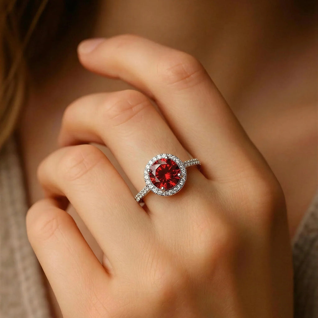 Ruby Round Cut Halo Engagement Ring