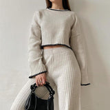 Knitted Contrast Sweater and Pants Set