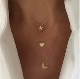 Bohemian Chain Necklace Star Heart Moon