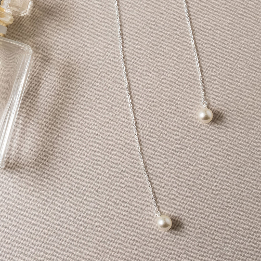 Silver Pear Droplet Lariat Bridal Necklace