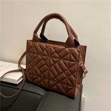 Quilted Tote Shoulder Bag Brown