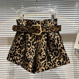 High Waist Leopard Belted Shorts Yellow