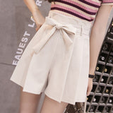 Pleated Bow Belt Shorts Cream