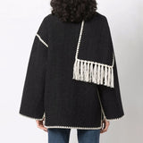 Embroidered Scarf Jacket Dark Grey