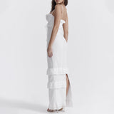 Embroidered Strap Maxi Dress White