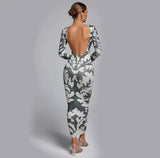 Backless Printed Bodycon Maxi Dress