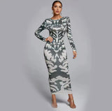 Backless Printed Bodycon Maxi Dress