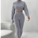 Knitted Cropped Turtleneck and Pants Set