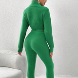 Knitted Cropped Turtleneck and Pants Set