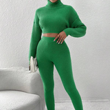 Knitted Cropped Turtleneck and Pants Set