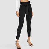 Paperbag Bow Belted High Waist Pants Black