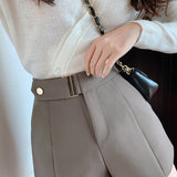 High Waist Belt Accent Shorts Gray