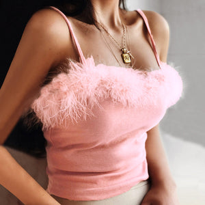 Pink Fluffy Cami Crop Top Pink