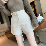 High Waist Belt Accent Shorts Cream