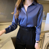 Satin Silk Blouse Top Blue