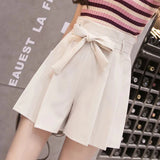 Pleated Bow Belt Shorts Cream