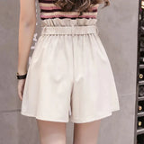 Pleated Bow Belt Shorts Cream