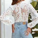 Lace Mockneck Blouse Top White