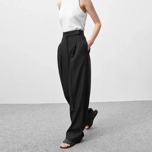 High Waist Pleated Wide Leg Pants Black