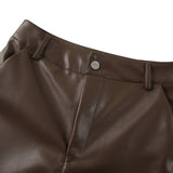 Faux Leather Straight Wide Leg Pants Brown