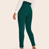 Paperbag Bow Belted High Waist Pants Green