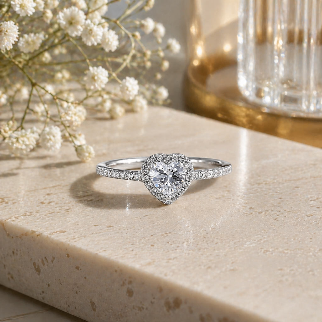 1.5 Carat Heart Cut Halo Moissanite Ring