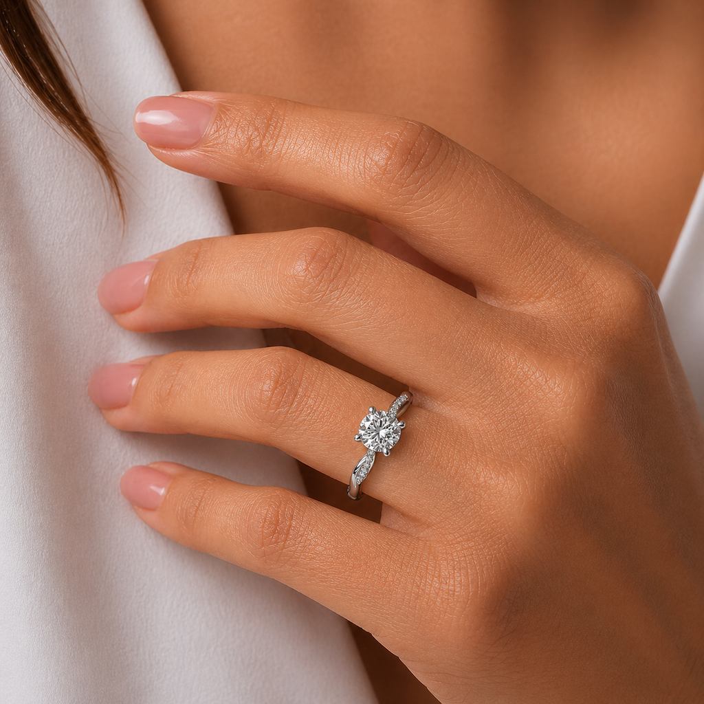 Twisted Round Cut Petite Moissanite Ring