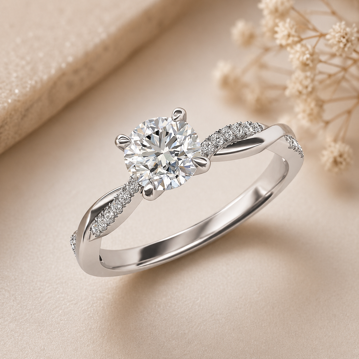 Twisted Round Cut Petite Moissanite Ring