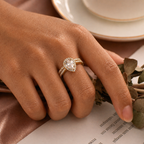 Pear Cut Halo Moissanite Ring Set
