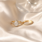 Pear Cut Halo Moissanite Ring Set