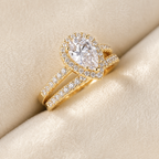 Pear Cut Halo Moissanite Ring Set