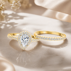 Pear Cut Halo Moissanite Ring Set