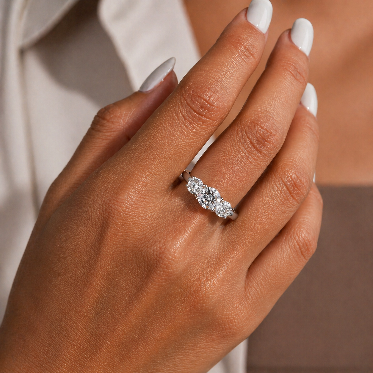 Three Stone Round Cut Moissanite Ring