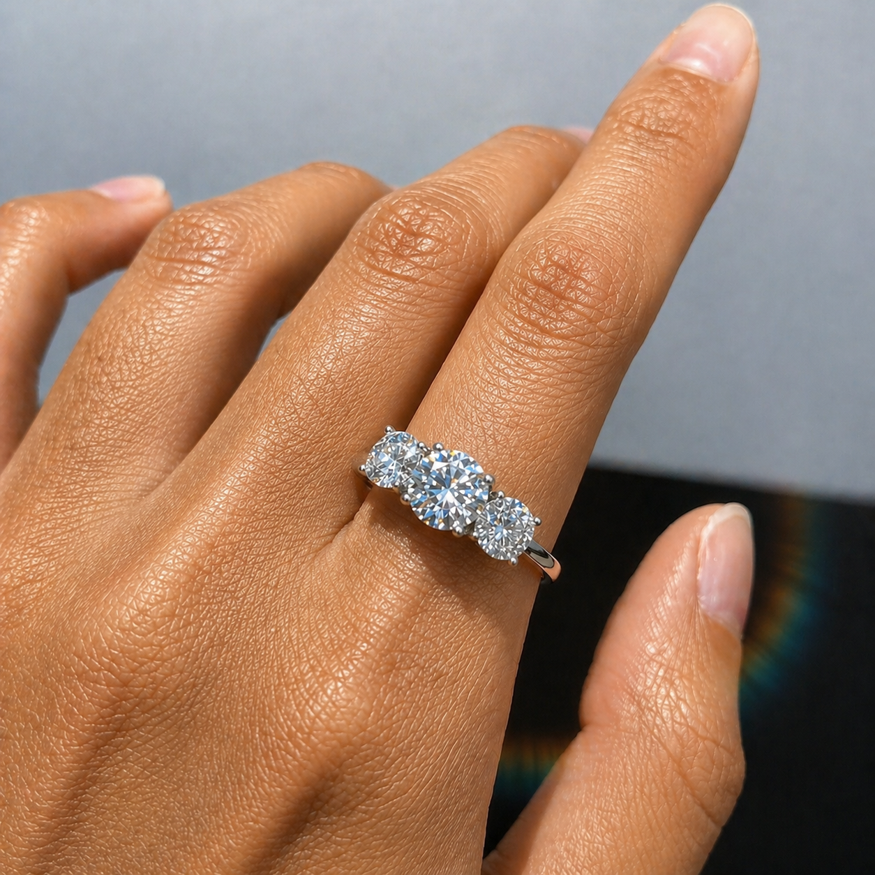 Three Stone Round Cut Moissanite Ring