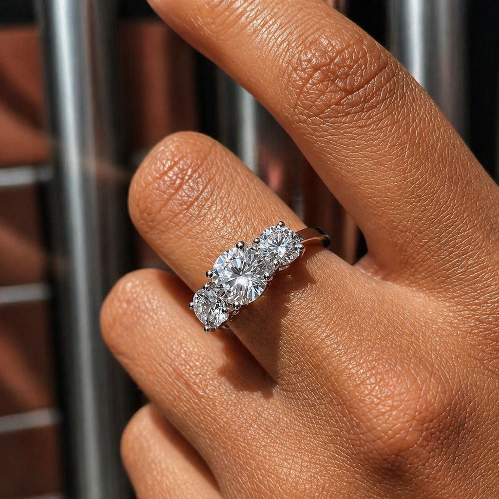 Three Stone Round Cut Moissanite Ring