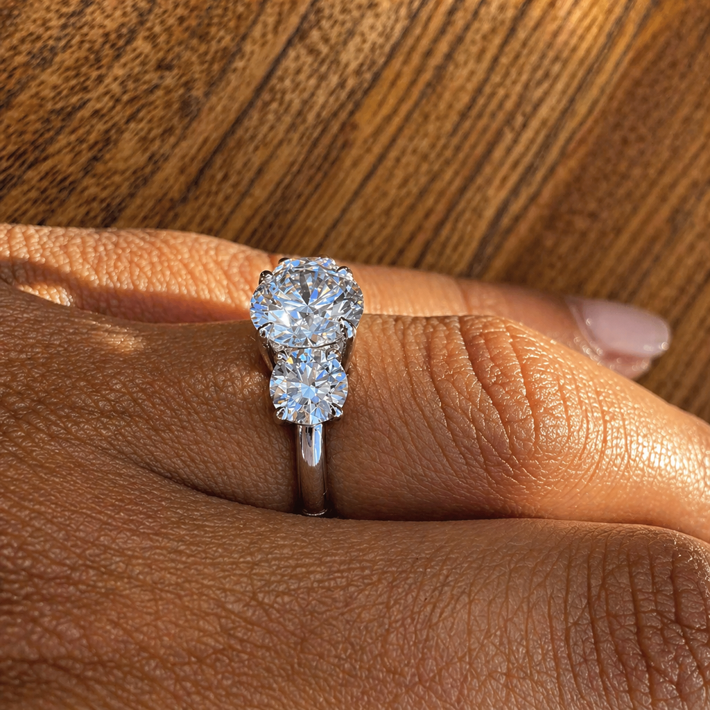 Three Stone Round Cut Moissanite Ring