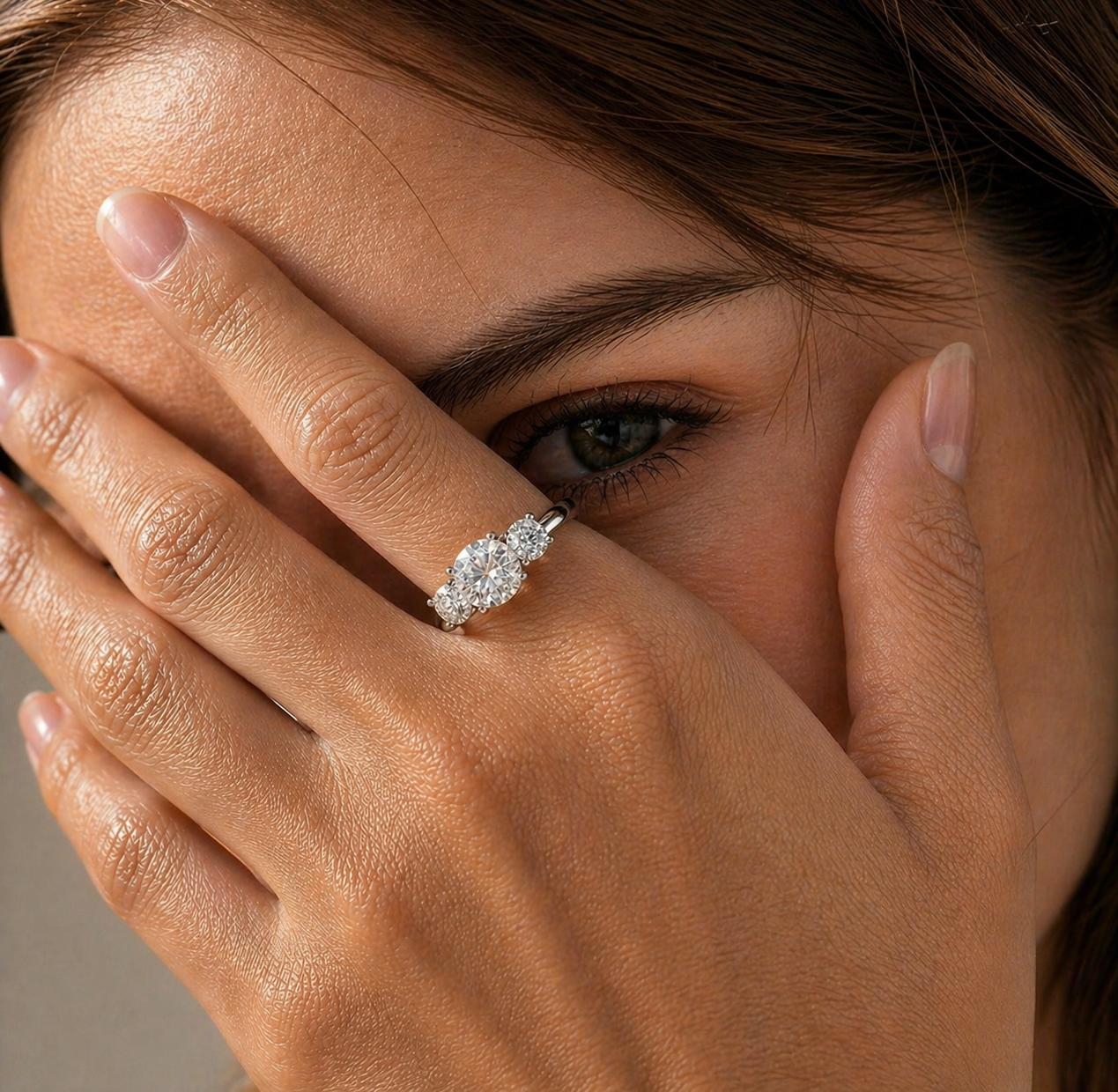 Three Stone Round Cut Moissanite Ring