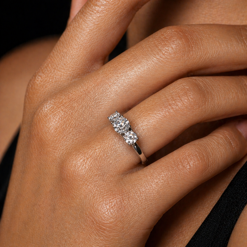 Three Stone Round Cut Moissanite Ring