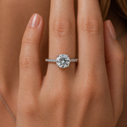 Round Cut Moissanite Ring with Pavé Band