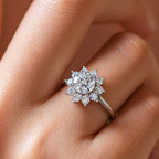 Round Cut Halo Solitaire Moissanite Ring