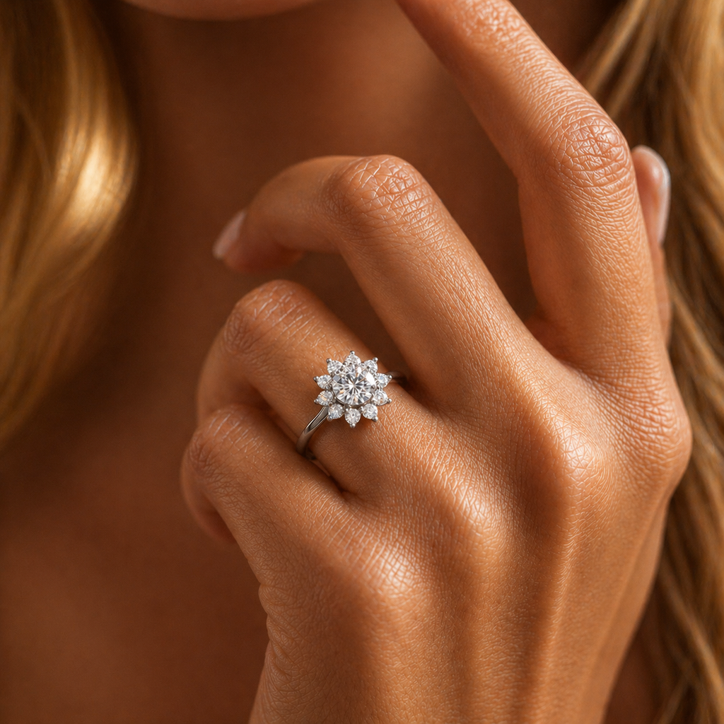 Round Cut Halo Solitaire Moissanite Ring