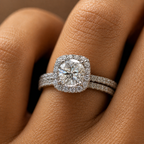 Round Cut Halo Moissanite Ring Set