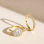 Round Cut Halo Moissanite Ring Set